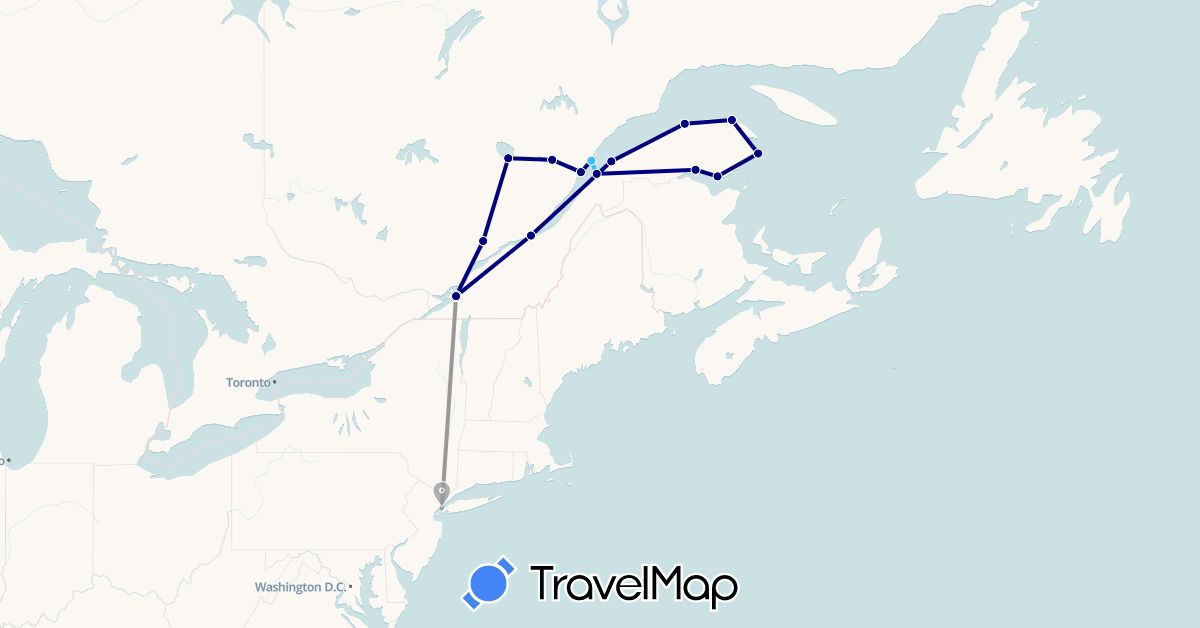TravelMap itinerary: driving, plane, boat in Canada, United States (North America)
